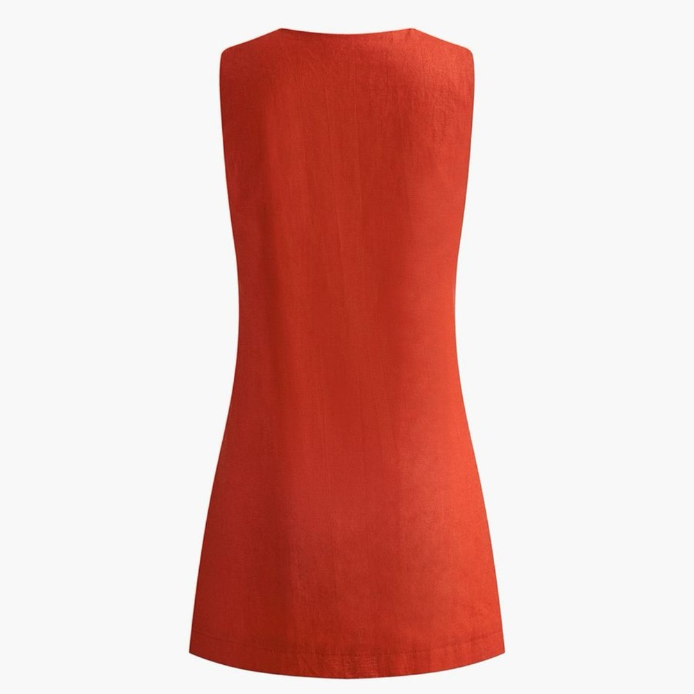 Cotton & Linen V-Neck Short Dress - Picture 3 of 7